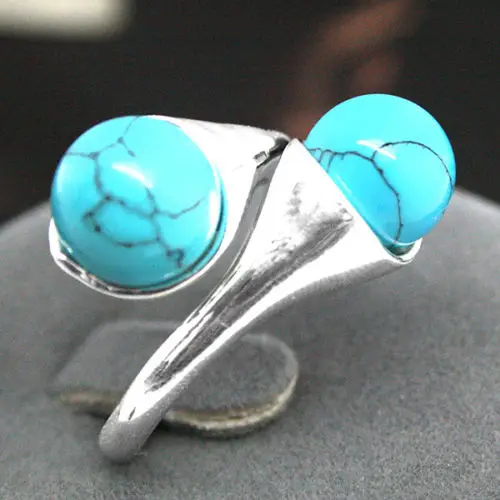 

Luxury Jewelry Girls Ring New Natural Blue Turquoises BEAD GEMS 925 STERLING SILVER Lovely Fine RINGS 6 7 8 9#