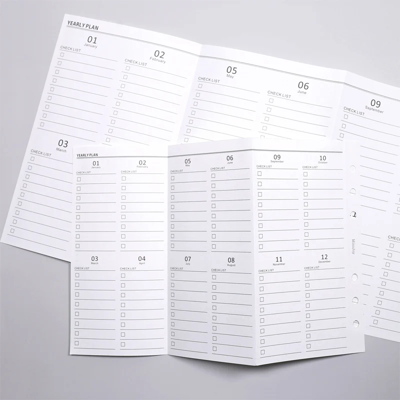 Einfache vertikale Jahresplan-Checkliste, A6-Planer, Einlage, Tagebuch, Nachfüllung, dreifach gefaltete Füllpapiere für 6-Loch-Ordner-Organizer – Detail 2
