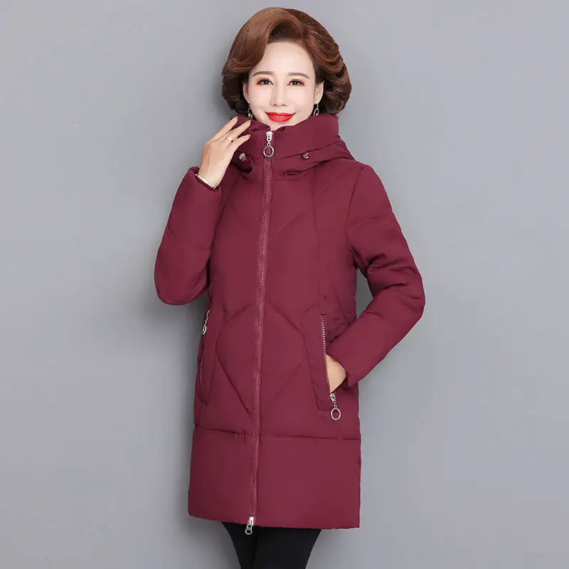 Women\'s Winter Jacket Middle-aged Mother New Cotton Padded Jacket Autumn Winter Long Hooded Warm Parka 6XL W2423