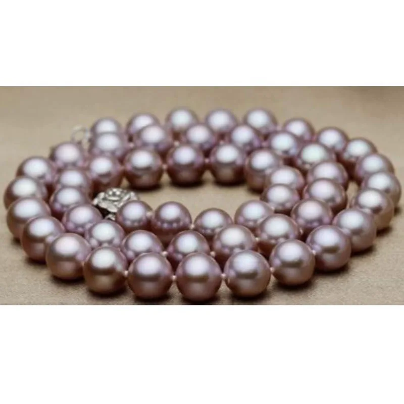 

925silver HUGE 10-11MM PERFECT ROUND freshwater GENUINE LAVENDER PEARL NECKLACE 18"