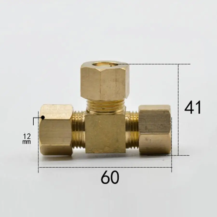 Brass Tee 3 Way Commpression Fitting Union Connector Fit Tube OD 12mm Water Gas Fuel