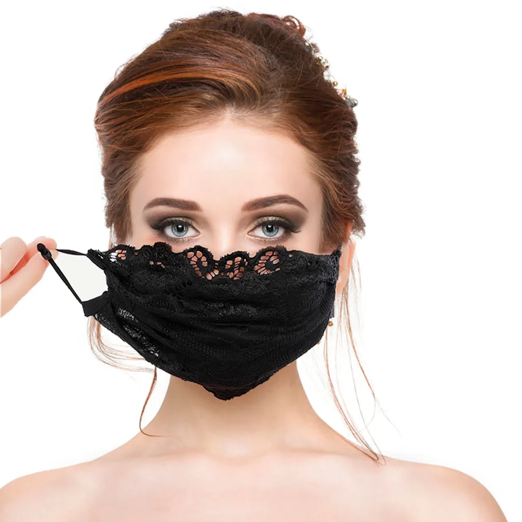 Breathable Washable Fabric Mask Ladies Black Flower Embroidery Lace Adjustable Mesh Thin Breathable Mask Outdoor Mouth Mask