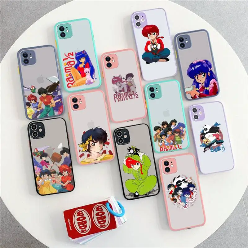 TOPLBPCS Ranma Phone Case for iPhone X XR XS 7 8 Plus 11 12 13 pro MAX 13mini Translucent Matte Shockproof Case