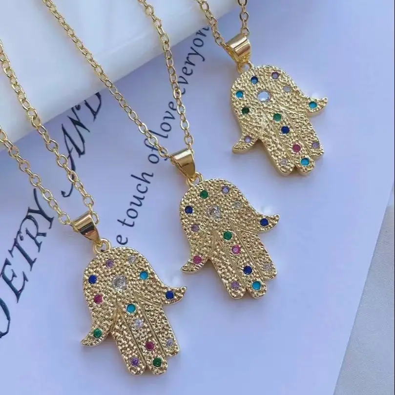 

5 шт., 2021, Женское Ожерелье Hamsa, ожерелье с красочной ладонью, Фатима, ожерелье, лучший подарок на день рождения, ювелирные изделия