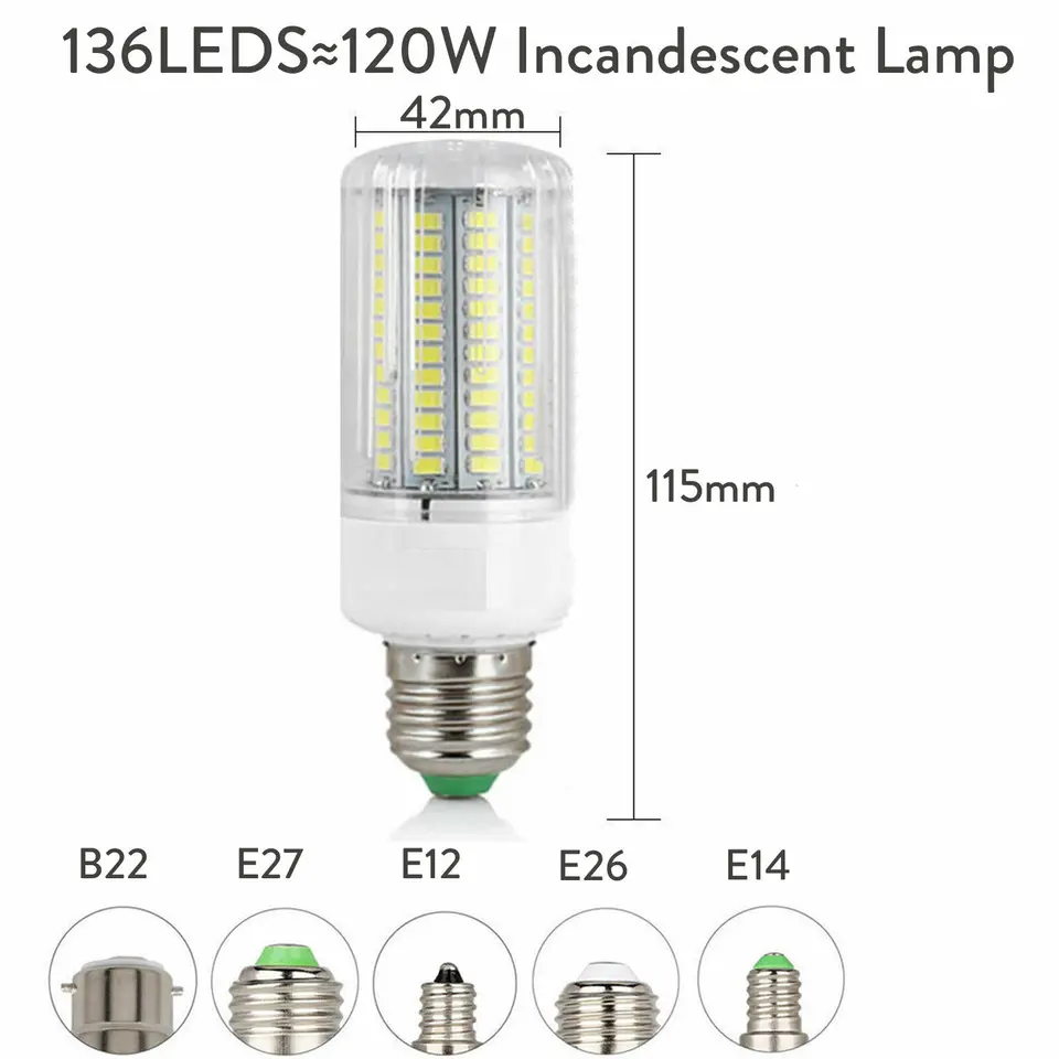 E27 E14 B22 LED Corn Light Bulbs Screw Bayonet Cap SES 7W 12W 30W 45W Ultra Bright 165LEDs Replace 150W Halogen Lamps, image 8