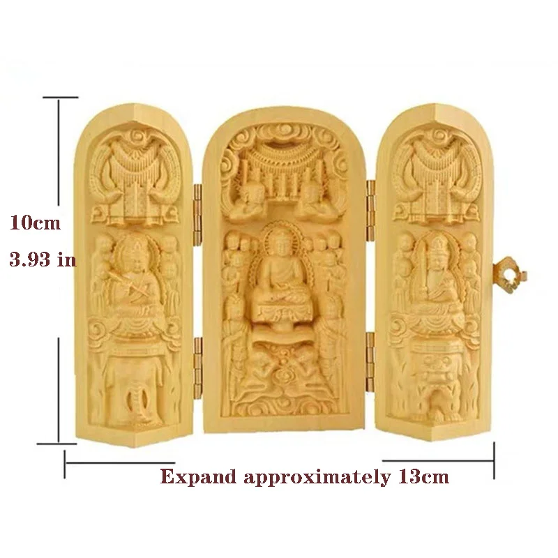 Solid wood carving Foldable Buddha sculptures and figurines Home Room Office Wealth Luck Feng Shui Decor Small decorative items
