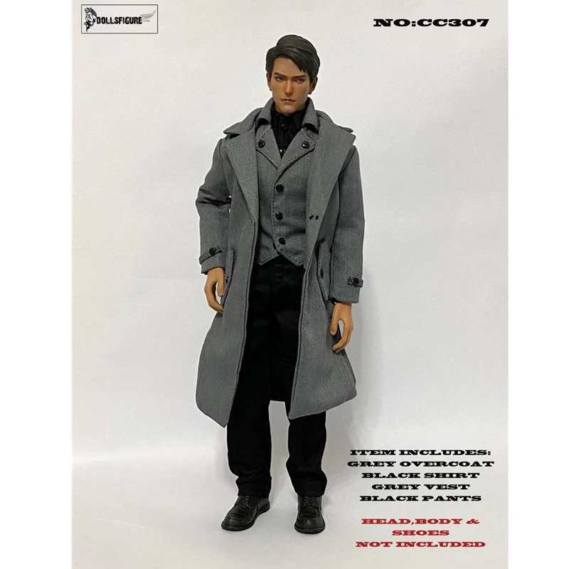 1/6 Scale Gothic Male soldier Figure Costume Grey Coat Suit For 12 inches Action Figure Body Doll DIY Accessories