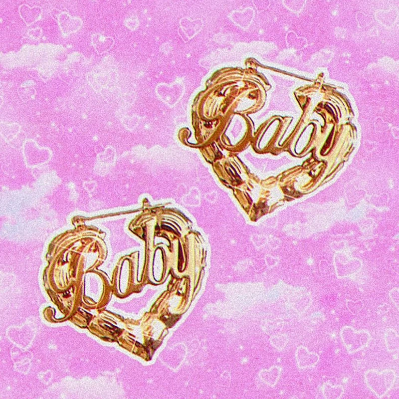 Y2K Jewelry Heart BABY Letter Earrings for Women Egirl Aesthetic Punk Vintage INS Earrings 2000s Fashion Vintage Friends Gifts