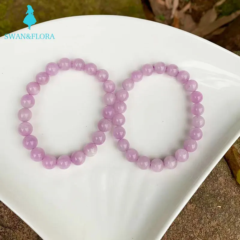 

8MM Natural Spodumene quartz Kunzite Bracelet Woman Man Wealthy Titanium Beads 8mm 9mm From Brazil Jewelry AAAAA