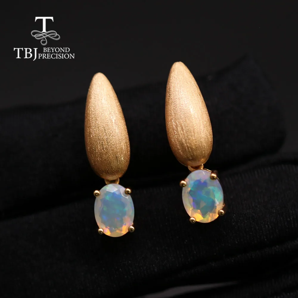 TBJ, New Natural Ethiopia Opal Jewelry Set  oval 6*8mm Ring and earring  925 sterling silver fine jewelry women's wife nice gift