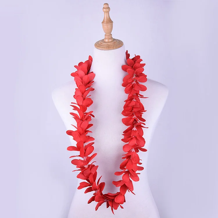

Free Shipping HL0002A-2 50Pcs/lot 110Cm 5 Colors Artificial Velvet Plumeria Lei Tropical Hawaii Necklace Party Wholesale
