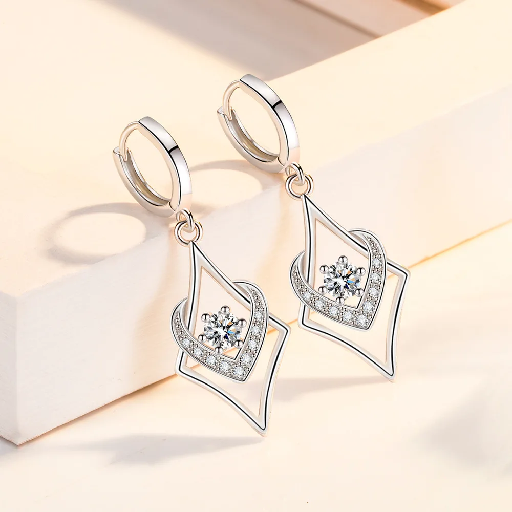 New Arrival 925 Silver Needle Trendy Water Drop Shine Cubic Zirconia Female Hanging Drop Earrings Anti Allergy Cheap Gifts