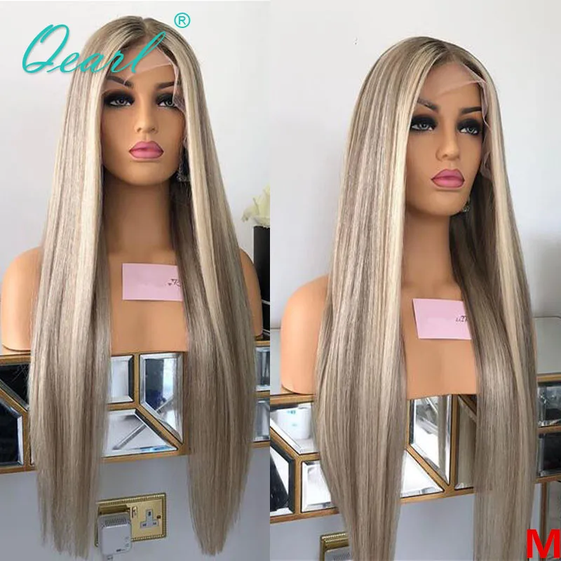 Full Lace Wig Ashy Grey Blonde Highlights Color 13x6 HD Lace Front Wig Straight Women Human Hair Frontal Wig 180% Thick Qearl