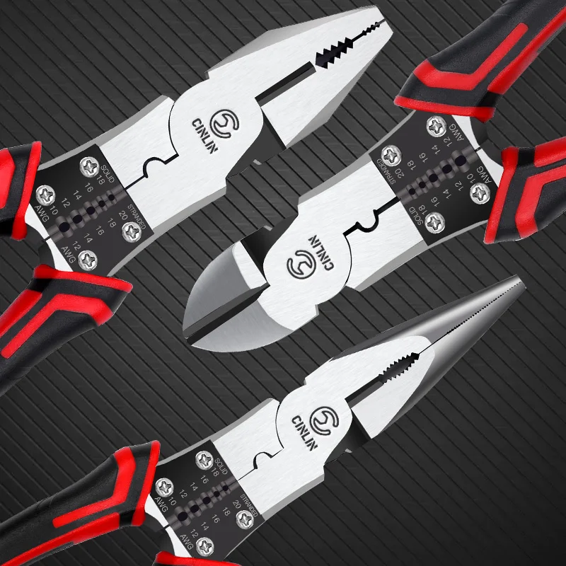 Effortless Multitool Flat Nose&Long Nose Pliers Steel Wire Stripper Cable Cutter Crimper Criming Hand Tools Electrician Cutting