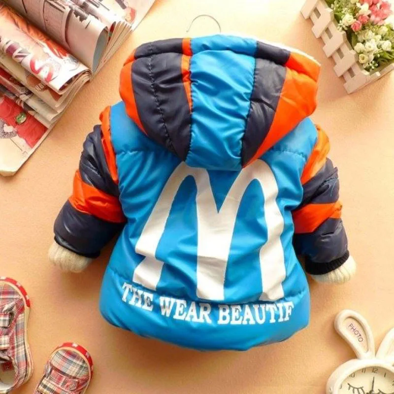 New Brand Boys Girls Autumn&Winter Clothing Jecket Casual Coats Baby Clothes Letter Hooded Thicker Kids Clothing