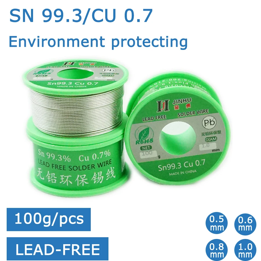 

100g Lead-Free Solder Wire Tin 0.5mm-1.0mm Diameter Sn/99.3 Cu/0.7 Roll Welding Soldering Iron Core For Electrical Solder RoHs