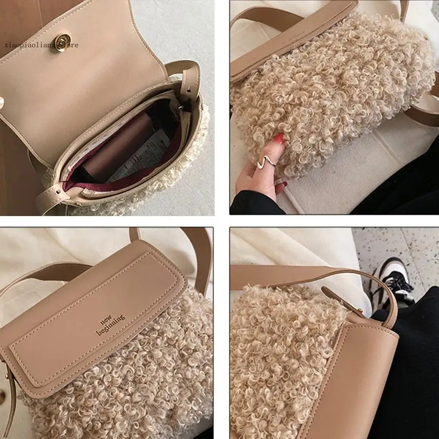 New High Quality Pu Leather Designer Female Handbag Plush Shoulder Messenger Purses Ins Elegant Square Women Crossbody Bag