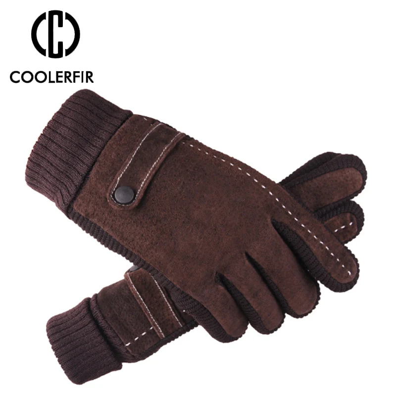 Guantes cálidos de invierno para hombre, manoplas casuales de cuero genuino para pantalla táctil, deportes al aire libre, guante de dedo completo,