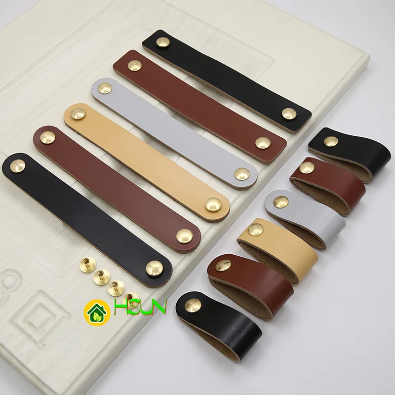 

2 pcs Brass pure copper leather handle Nordic luxury Cabinet Door Drawer leather handle children's anti-collision leather