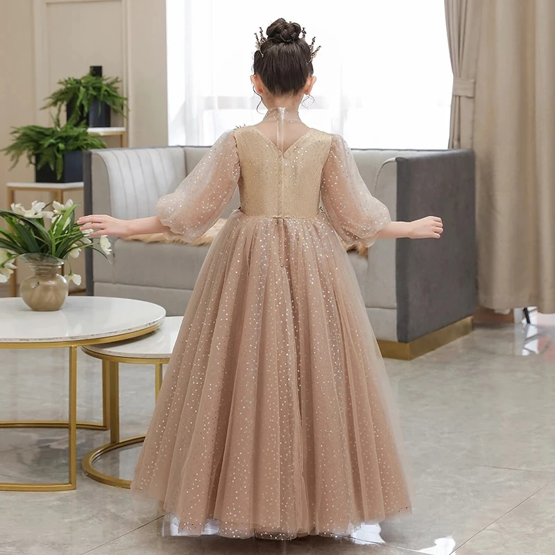 Sequins Evening princess dress first communion dress long girls flower wedding kids ball gown baby fluffy elegant costume 2024