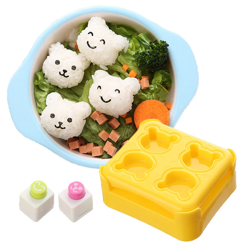 Onigiri Mold Cute Bear Rice Ball Maker Sushi Press Mould Form Set Kit Stamp Kawaii Kitchen Accessories For Kids Bento