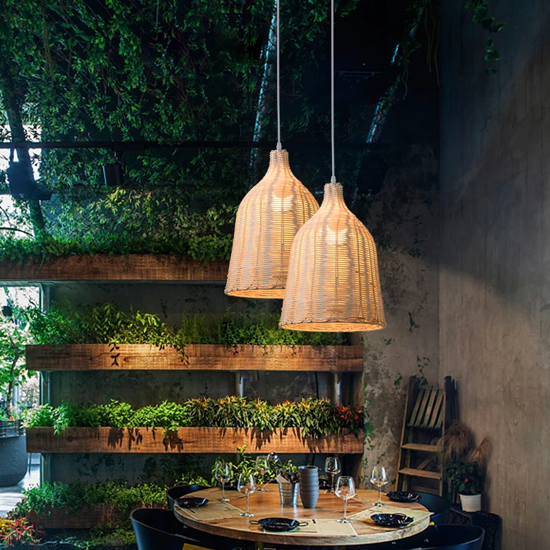 

Handmade Weaving Rattan pendant lights Straw Hat Bamboo Lamp Pastoral Vintage Garden Restaurant Chandelier Home Decor Light