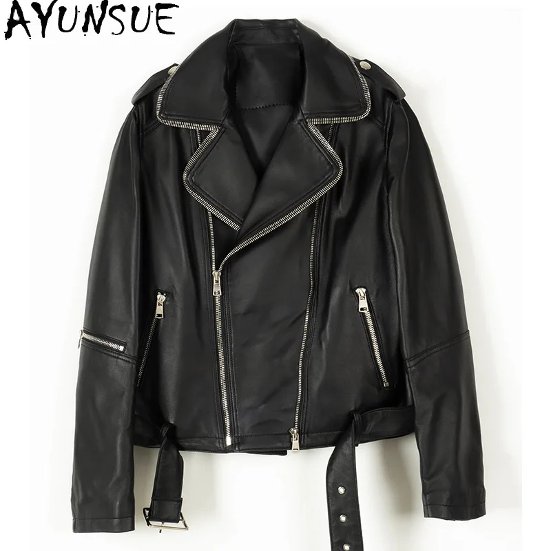 

AYUNSUE High Quality Genuine Leather Jacket Women Short Slim Streetwear Sheepskin Coat Korean Women Clothes Veste En Cuir Femme