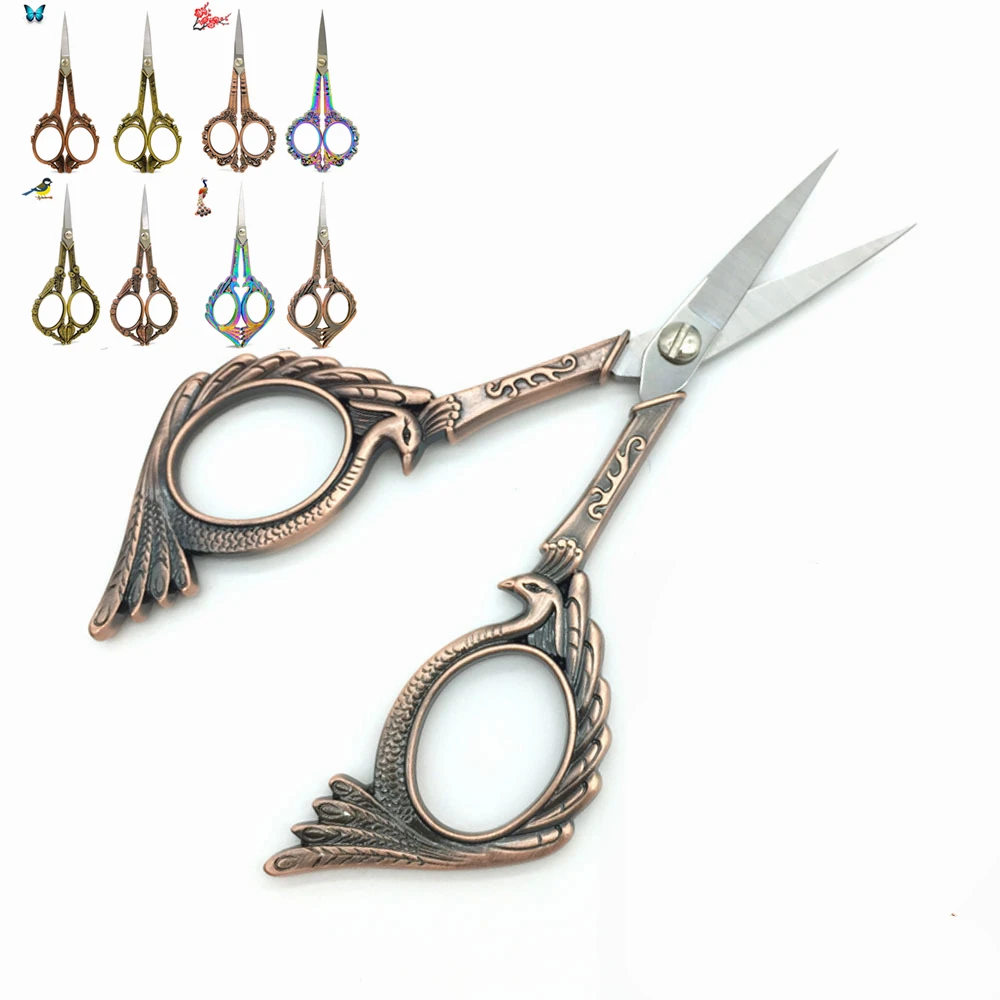 European Vintage Sewing Scissors for Fabric Peacock Butterfly Bird Design Stainless Steel Antique Scissors Needlework Scissors