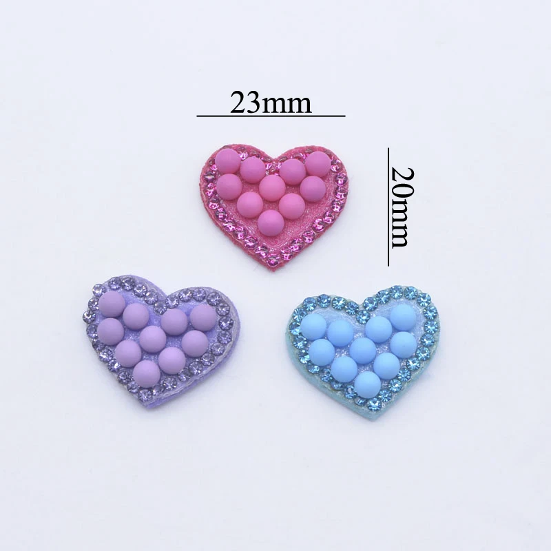 20Pcs 23*20mm Colorful Padded Scrapbooking for Clothing Heart Patches Rhinestone DIY Headwear Hair Clips Bow Decor Appliques