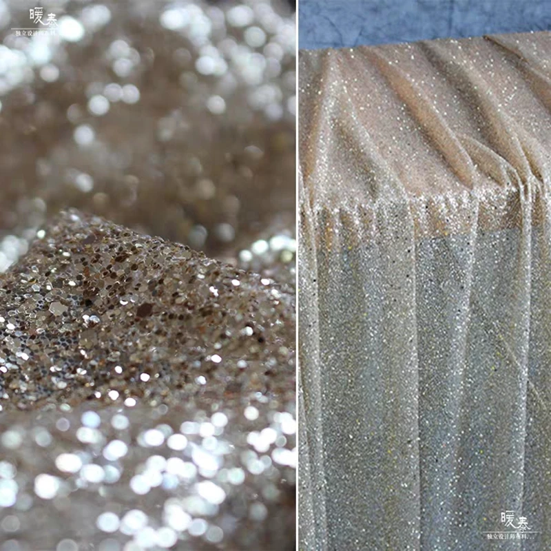 Glitter Tulle Bronzing Fabric Sparkle Sequin Gold Silver DIY Background Decor Stage Skirt Wedding Dress Clothes Designer Fabric