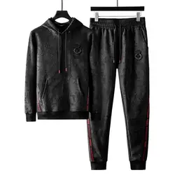 Thick High-quality Men's Sets, Autumn and Winter Sequin Embroidery Korean Fashion Hoodie Trousers Casual Sports Two-piece Sets