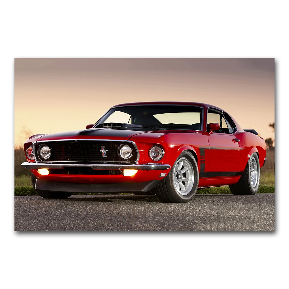 Mustang 1969 Boss 429 Classic Supercar Posters and Prints Wall Art Unframed Canvas Painting for Room Decor