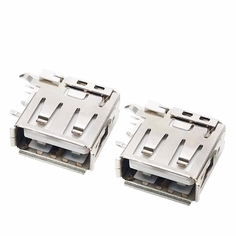 10pcs USB 2.0 A Female PCB Mount Socket Connector USB Vertical Side Inser Female Jack Connector Long/Short Type 90 Degree