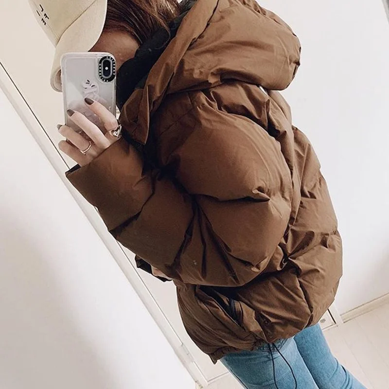 Cotton Padded Jacket Top To Keep Warm Winter Women\'s Thick Coat Women\'s Casual Solid Color Hooded Zipper Brown Puffer Jacket