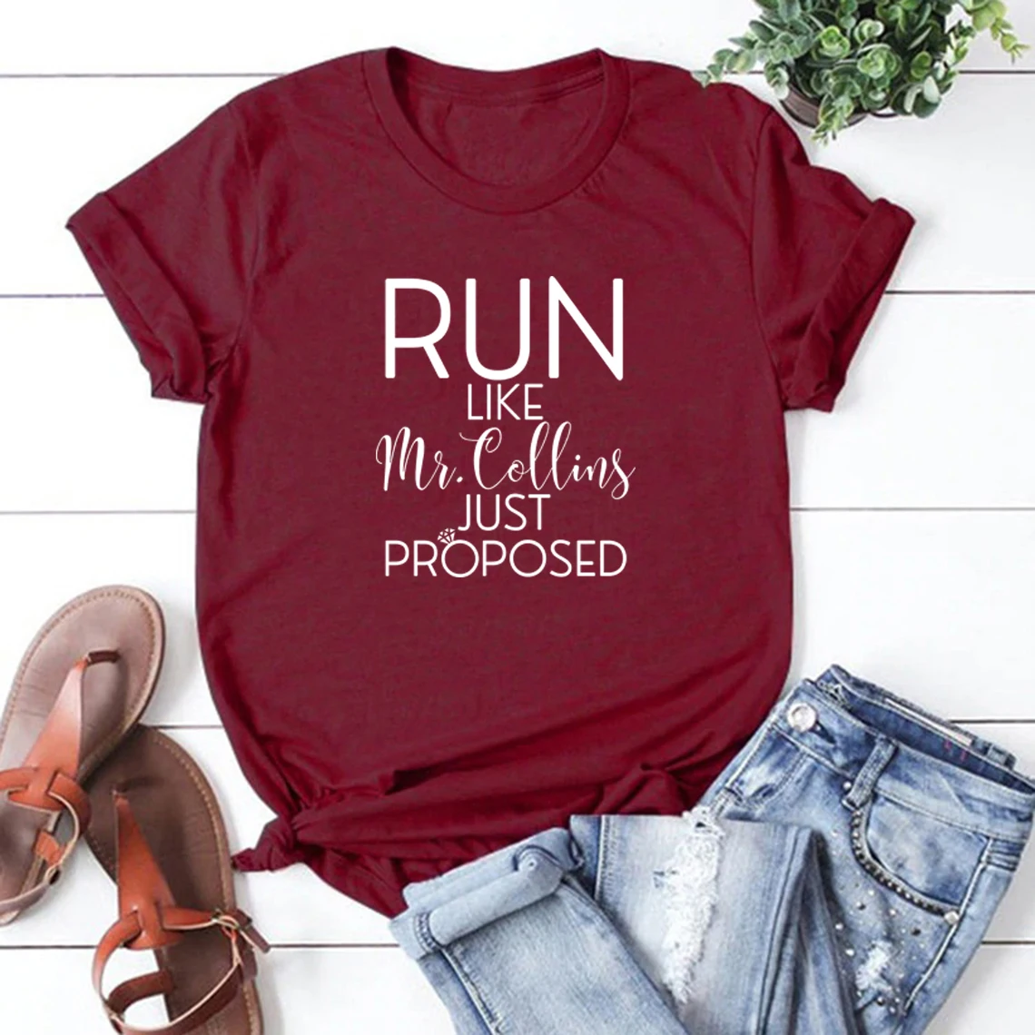 Run Like Mr. Collins Just Proposed Short Sleeve T-shirt Pride and Prejudice Shirt Jane Austen Tshirt Book Lover Gift Unisex Tees