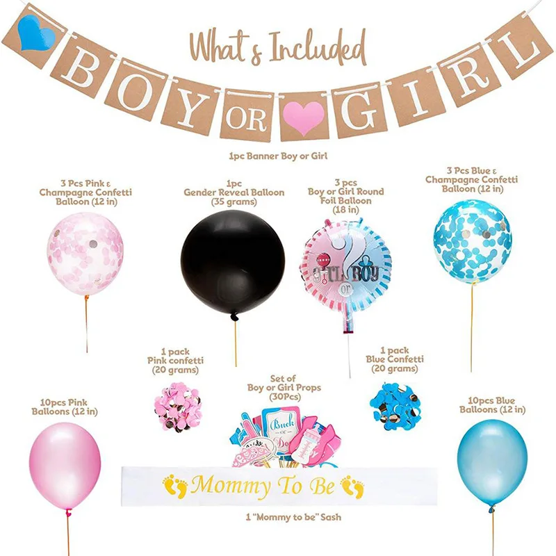 Welcome Baby Gender Reveal Party Supplies Baby Party Decoration BOY OR GIRL Flag Confetti Balloons Baby Welcome Globos Wholesal