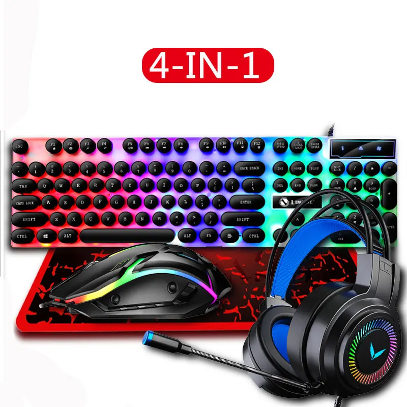 

4 in 1 Gaming Keyboard and Mouse Combo with Headset and Mouse Pad Gamer Accessories for Laptop PC