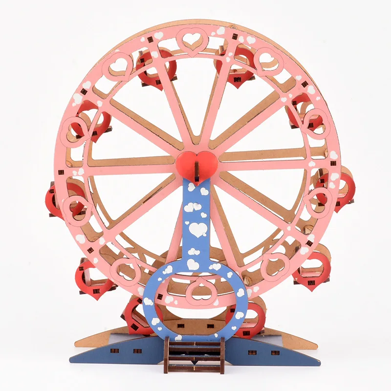 Puzzle in legno fai da te Colore Amore Ruota panoramica Modello di assemblaggio Puzzle Regalo di decompressione creativo per inviare giocattoli per bambini P301
