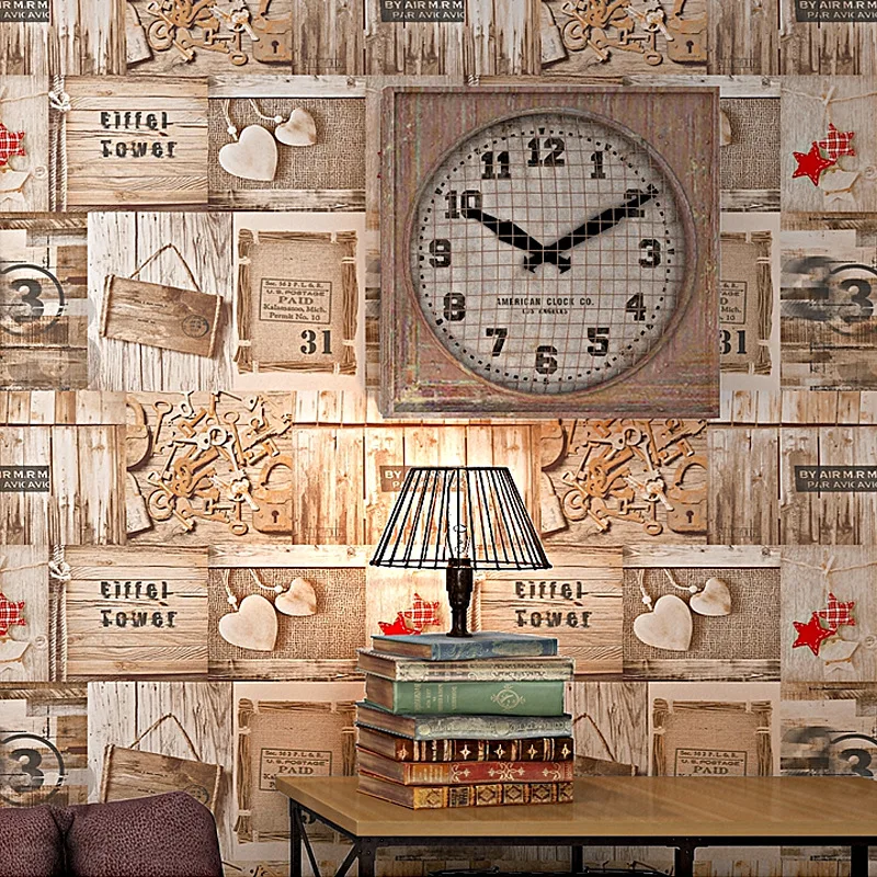 beibehang Modern papel de parede 3d Cafe internet cafe graffiti Wallpaper Vintage Striped Timber Wood Panel Wall paper Decor