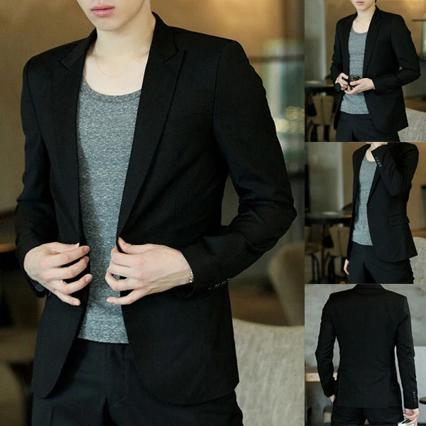 Men Blazer Coat Slim Suit Korean Style Black Casual Business Daily Jackets NIN668