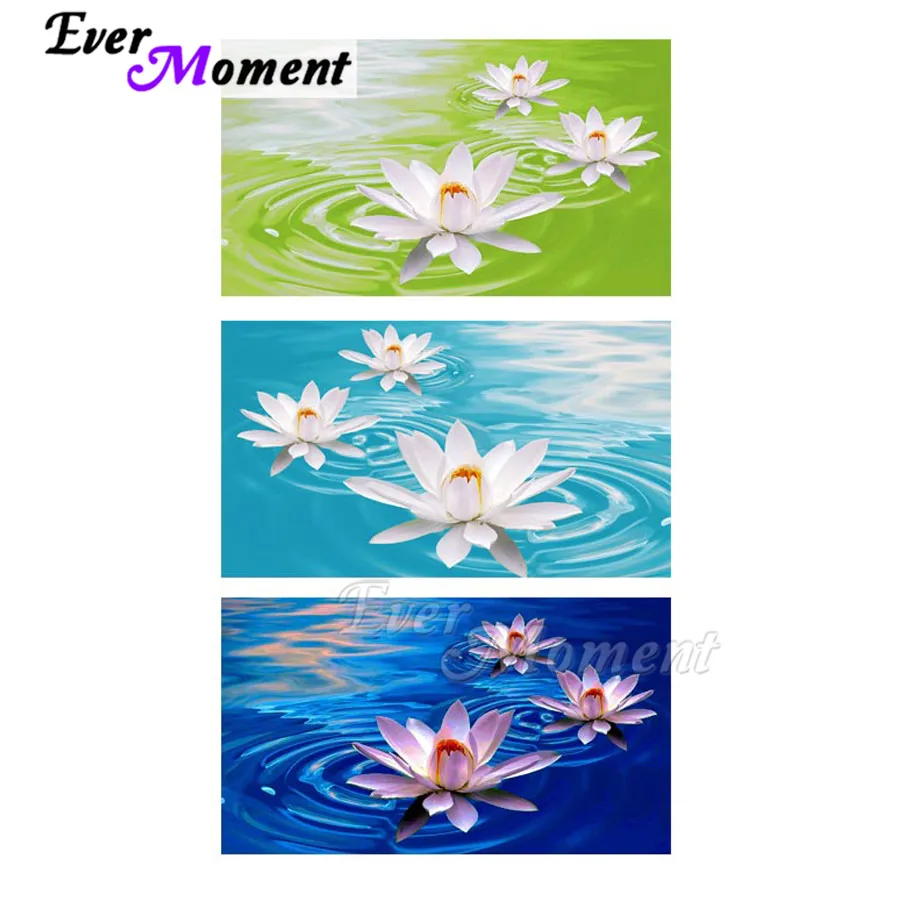 Ever Moment Diamond Painting Lotus Square Round Stones Picture Of Rhinestone  Decoration For Home Diamond Embroidery ASF1788