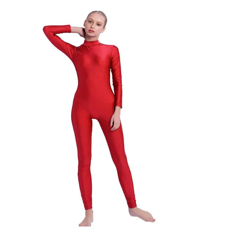 Speerise Adult Women Unitard High Neck Zip One Piece Full Body Leotard Long Sleeve Ballet Dancewear