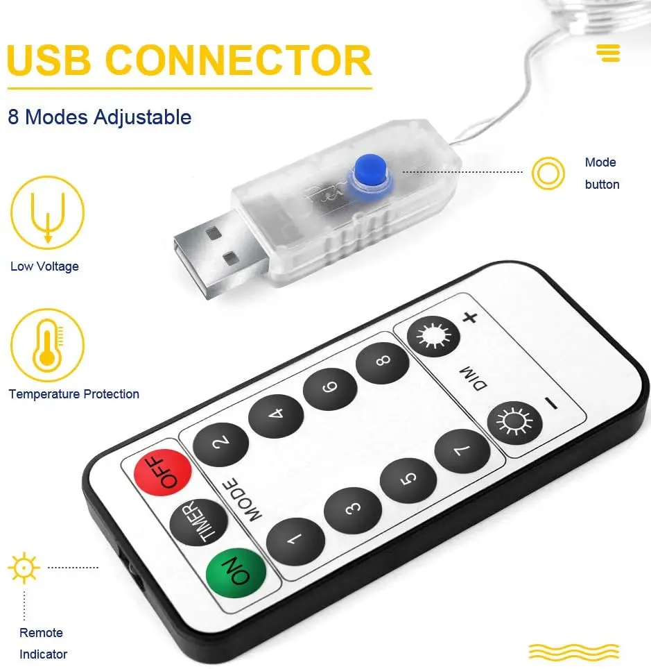 Décor du Nouvel An 2024 Décoration de Noël pour les lumières de rideau à led de la maison USB 3Mx3M pour la Saint-Valentin / Mariage / Avant-toits /