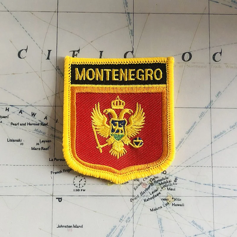 Montenegro National Flag Embroidery Patches Badge Shield And Square Shape Pin One Set On The Cloth Armband   Backpack Decoration