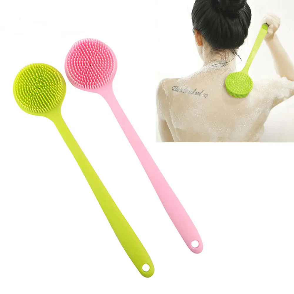 Silicone world Bath Brush Back Body Bath Shower Scrubber Brushes Long Handle Exfoliating Skin Massage Brush Silicone Scrubber