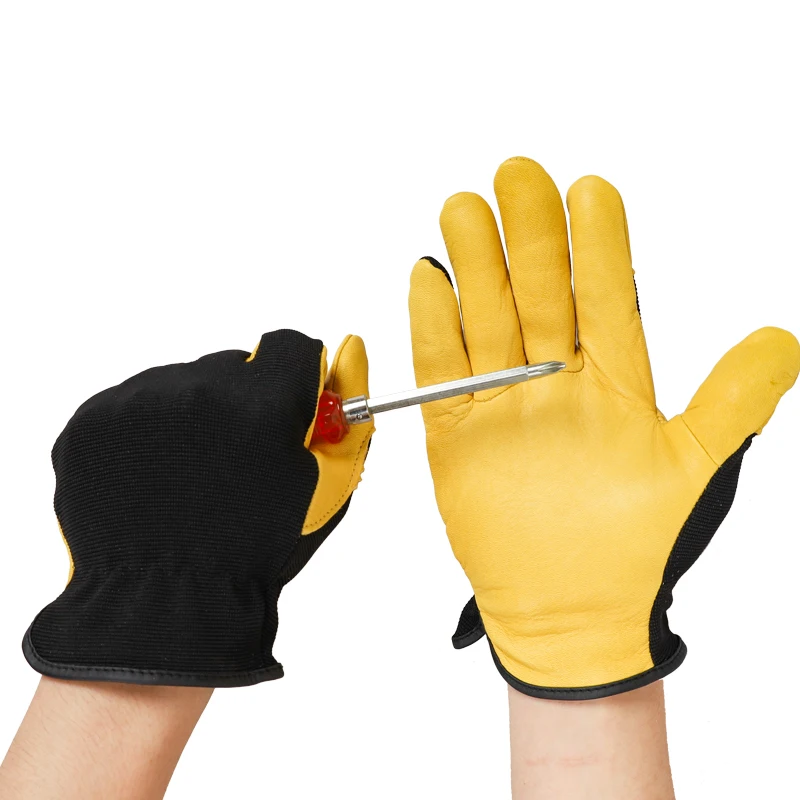 QIANGLEAF Workers Airport Mechanical Maintenance Men Gardening Safety Protection Cowhide Splicing Breathable Sport Gloves 9530NP