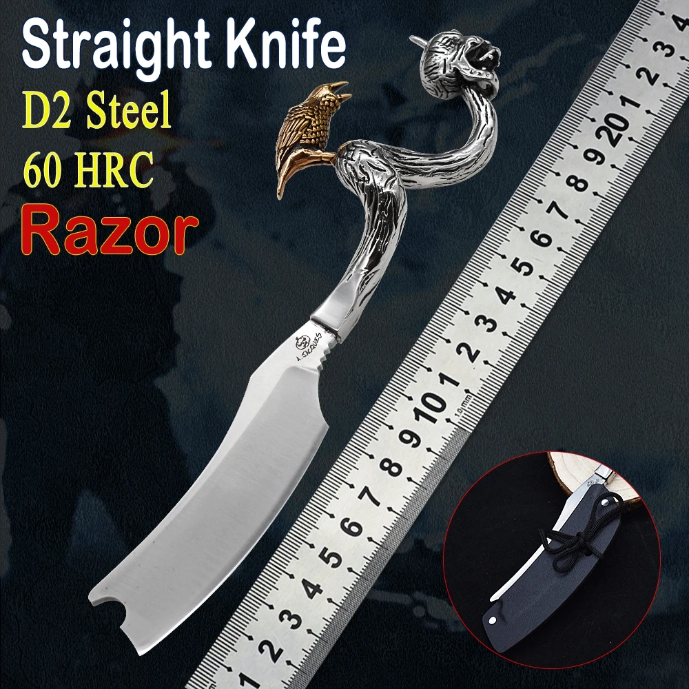 Outdoor High Hardness EDC Tool D2 Skull Head Stainless Steel Pocket Straight Knife Collection Razor Cutter Defense Utility Knife