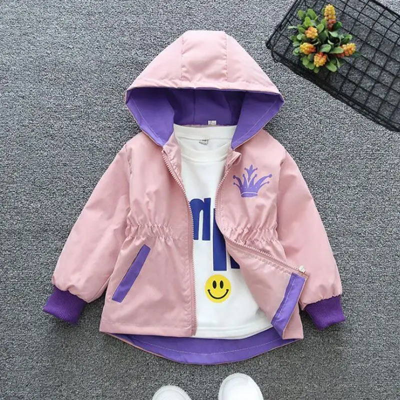 Spring Autumn Girl Outfit Kids Thin Zipper Hooded Coats Fashion Outerwear Children Crown Windbreaker Baby Girls Cardigan Jackets