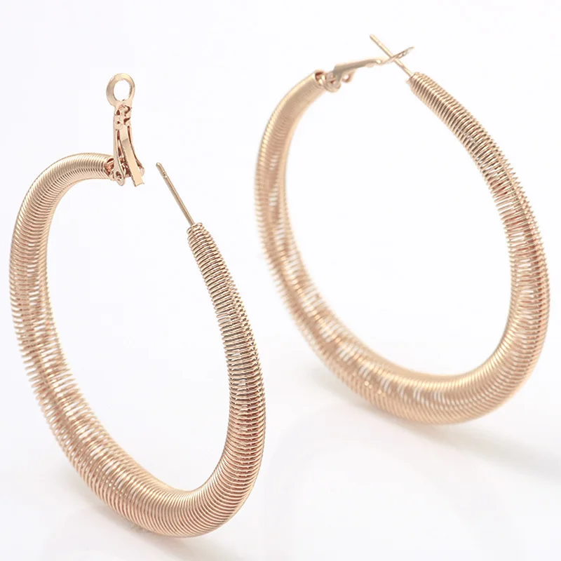 European American Fashion Exaggerated Spring Hoop Earrings 55mm Female Simple Gold Color Pendientes Wedding Jewelry Brincos