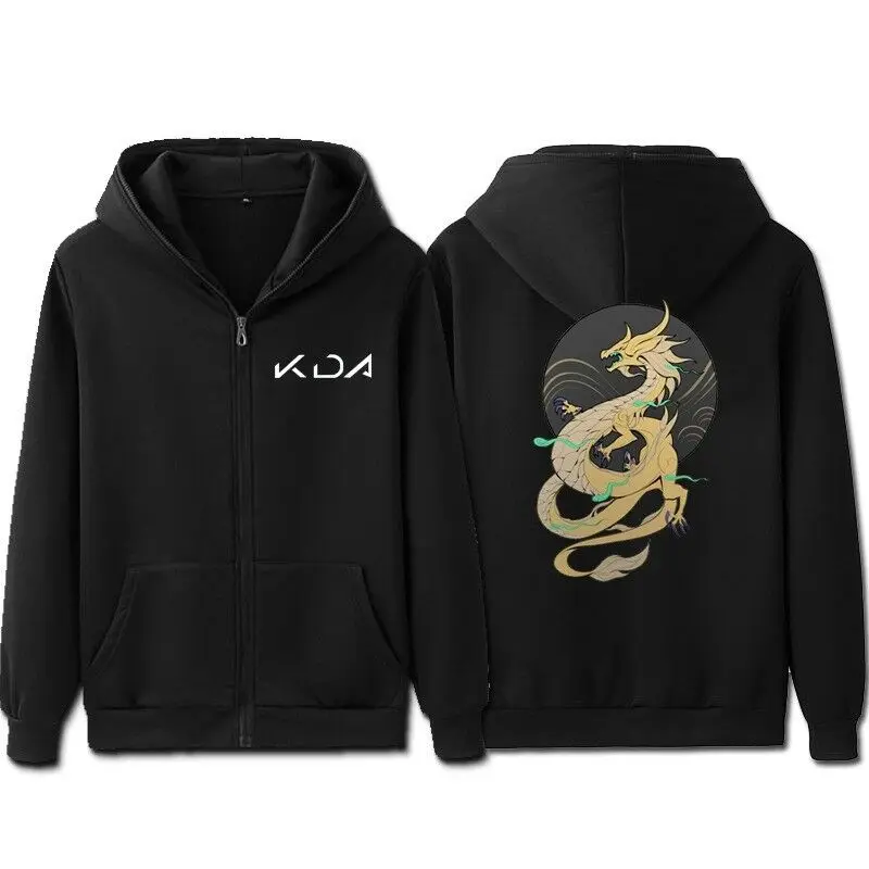 LOL KDA K/DA Akali Cosplay Sudadera negra para hombre, Sudadera con capucha de Hip Hop, sudadera con cremallera, Jersey informal, chaqueta de talla